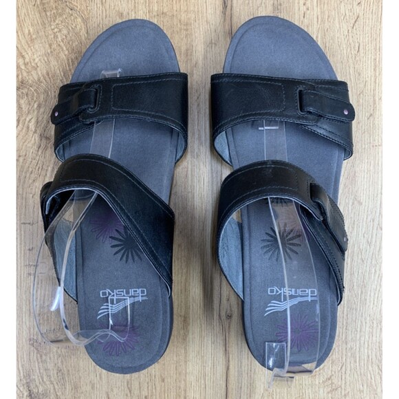 Dansko Leather Wedge Sandals Size 42 Euro 10.5 US Black Double Strap Adjustable - Picture 9 of 16